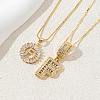 2Pcs 2 Styles Brass Pave Clear Cubic Zirconia Initial Pendant Necklace Sets FS-WGBC393-06-1