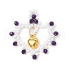 Glass Seed Beaded Heart Pendants PALLOY-MZ00588-2
