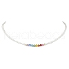 3mm Round Chakra Gemstone & Shell Pearl Beaded Necklaces for Women NJEW-JN05190-2