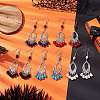 Halloween Skull Dyed Synthetic Turquoise & Alloy Dangle Earrings EJEW-JE05890-2