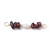 Natural Garnet Chip & Natural Cultured Freshwater Pearl Rice Beaded Connector Charms PALLOY-JF03707-04-1