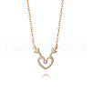 Deer Antler Heart Stainless Steel Rhinestone Pendant Necklaces DZ8057-1