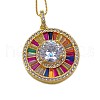 Flat Round Brass Pave Colorful Cubic Zirconia Stud Earrings & Pendant Necklaces Sets FS-WGB27B0-01-4