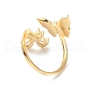 Clear Cubic Zirconia Butterfly Open Cuff Ring with Shell RJEW-P204-01G-3
