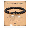 Cross Natural Tiger Eye & Frosted Black Obsidian Round Beads Stretch Bracelets for Men Women WG92FBF-08-1