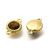 Brass Pave Natural Tiger Eye Half Round Links Connector Charms KK-K398-26G-2