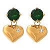 Heart 304 Stainless Steel Micro Pave Cubic Zirconia Dangle Stud Earrings EJEW-V016-01G-03-4