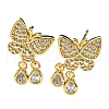 Rack Plating Brass Butterfly Dangle Stud Earrings with Cubic Zirconia for Women EJEW-L261-011G-1