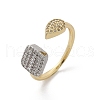 Teardrop & Square Brass Micro Pave Clear Cubic Zirconia Cuff Rings for Women RJEW-U041-24G-4