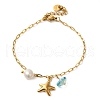 Mother's Day Jewellery Freshwater Pearl & Glass & Beach Starfish Charm Bracelets BJEW-K237-06G-04-1