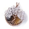 Natural Tiger Eye & Quartz Crystal Big Pendants G-G771-B04-2