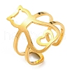 304 Stainless Steel Hollow Cat Open Cuff Ring RJEW-F149-02G-1