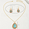 Luxurious Middle Eastern Synthetic Turquoise & Rhinestone Teardrop Pendant Necklace & Earrings Sets for Wedding GL5930-2