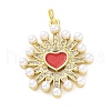 Brass Micro Pave Cubic Zirconia Enamel ABS Imitation Pearl Pendants KK-D325-22G-03-1