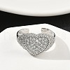 Heart Brass Micro Pave Cubic Zirconia Cuff Rings for Women RJEW-A069-11P-4