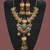 Flat Round Tassel Alloy & Synthetic Turquoise Pendant Necklaces & Dangle Earrings Sets FS-WG5CFCA-01-2