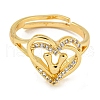 Heart with Letter Rack Plating Brass Micro Pave Clear Cubic Zirconia Adjustable Rings for Women RJEW-I105-01G-V-2