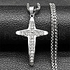 304 Stainless Steel Crystal Rhinestone Religion Cross Pendant Necklaces NJEW-H065-11P-1