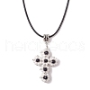 Glass Seed Beads & Synthetic Blue Goldstone Beaded Cross Pendant Necklaces NJEW-MZ00103-03-2
