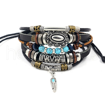 Fashionable multi-layer alloy beaded turquoise woven bracelet with simple butterfly decoration leather bracelet AO9489-8-1