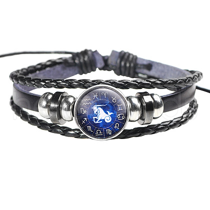 12 Constellation Leather Cord Bracelets BJEW-P240-E05-1