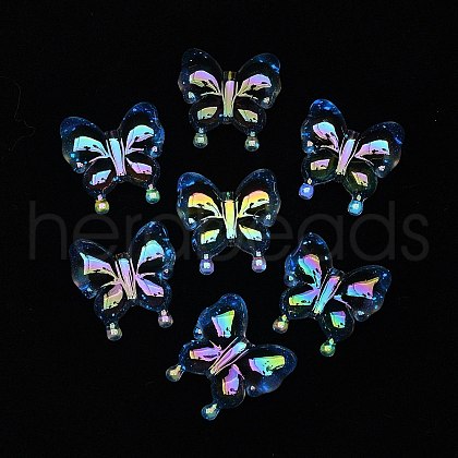 Luminous UV Plating Rainbow Iridescent Acrylic Beads OACR-F006-03B-1