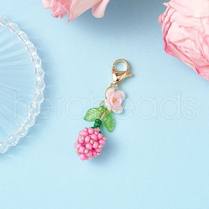 Flower Bud Glass Pearl & Seed Beads Pendant Decorations HJEW-MZ00275-05-1
