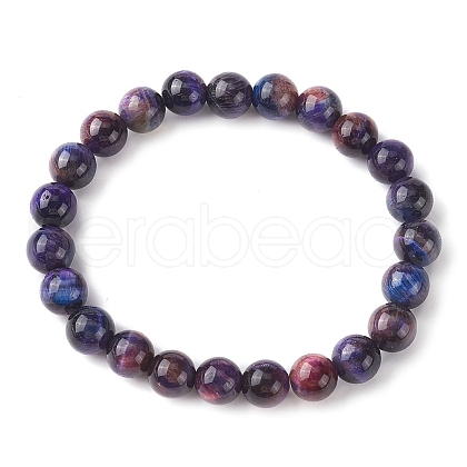 Natural Galaxy Tiger Eye Beaded Stretch Bracelet BJEW-TA00459-1