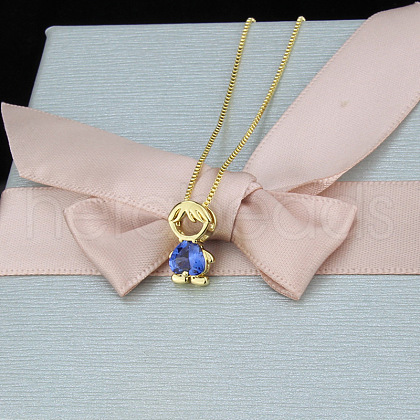 Brass Pave Heart Cubic Zirconia Boy Pendant Box Chain Necklaces FS-WGE547A-03-1