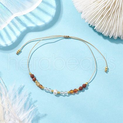 Adjustable Natural Carnelian & Red Jasper & Quartz Crystal Braided Bead Bracelets for Women BJEW-JB11619-01-1