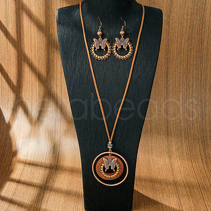 Woven Net/Web with Feather Alloy & Wood Necklaces & Earring Sets FS-WG8596C-03-1