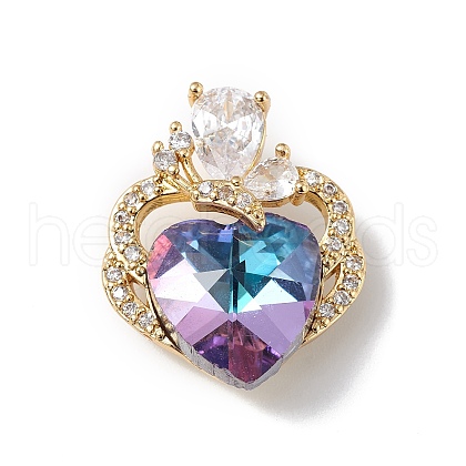 Real 18K Gold Plated Rack Plating Brass Micro Pave Clear Cubic Zirconia Pendants KK-C015-11G-10-1