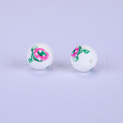 Printed Round with Egg Pattern Silicone Focal Beads SI-JX0056A-148-1