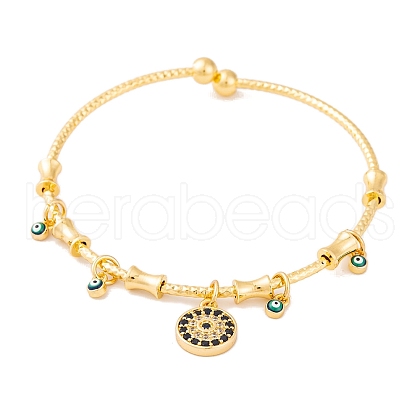 Brass Pave Clear & Black Cubic Zirconia Charm Bangles for Women BJEW-S147-20C-G-1