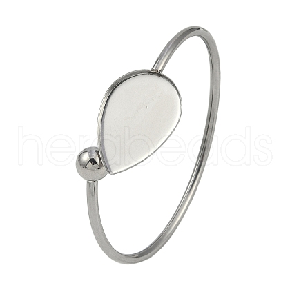 304 Stainless Steel Blank Bangle Bases with Teardrop Tray STAS-Z088-01P-02-1