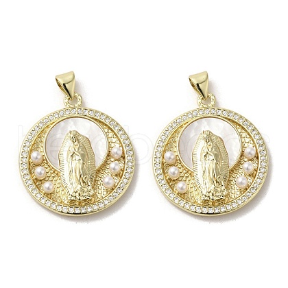 Brass Pave Shell Pendants KK-I708-16C-G-1