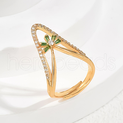 Brass Micro Pave Cubic Zirconia Finger Rings for Women QI0455-3-1
