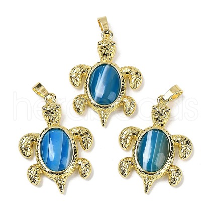 Natural Banded Agate(Dyed & Heated) & Brass Pendants KK-F887-01G-10-1