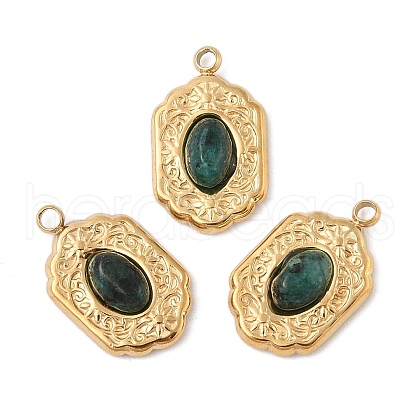 304 Stainless Steel Pave Natural Green Spot Jasper Pendants STAS-P380-23G-02-1