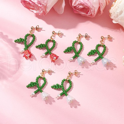 Flower Dangle Stud Earrings EJEW-TA00637-1