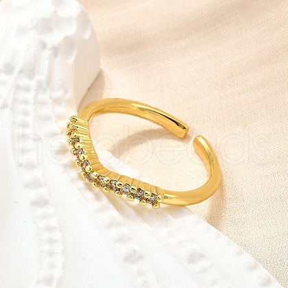 Brass Micro Pave Clear Cubic Zirconia Cuff Rings for Women RJEW-H247-07G-1