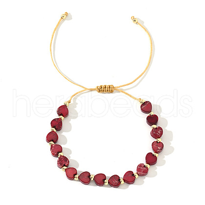 Heart Natural & Dyed Imperial Jasper Braided Bead Bracelets for Men Women QP8530-5-1