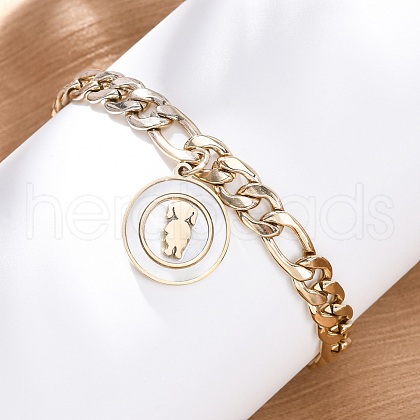 304 Stainless Steel Flat Round with Girl Charm Bracelets BJEW-A036-13G-01-1