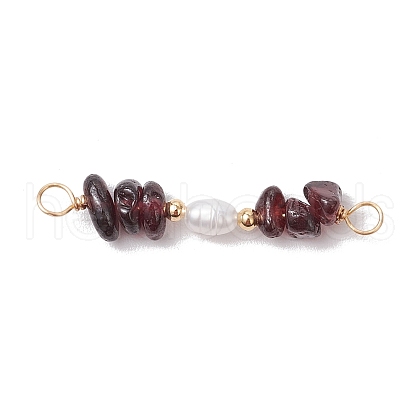 Natural Garnet Chip & Natural Cultured Freshwater Pearl Rice Beaded Connector Charms PALLOY-JF03707-04-1