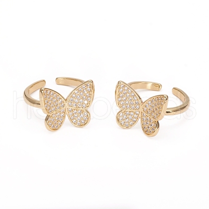 Adjustable Brass Micro Pave Clear Cubic Zirconia Cuff Rings RJEW-I065-03G-1
