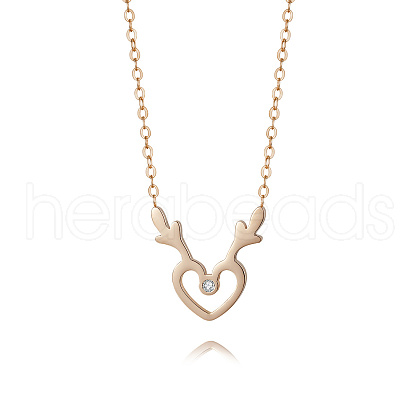 Deer Antler Heart Stainless Steel Rhinestone Pendant Necklaces DZ8057-1
