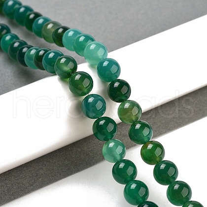 Natural Green Onyx Agate Dyed & Heated Round Bead Strands G-P070-19-8mm-1