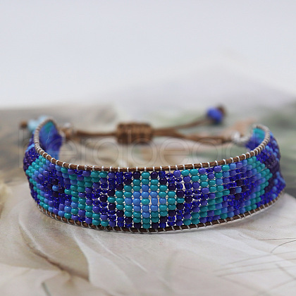 Bohemian Style Rhombus Pattern Glass Seed Beaded Braided Bead Bracelets WG1D303-06-1