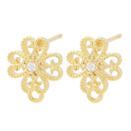 Brass Micro Pave Clear Cubic Zirconia Stud Earring Findings KK-Z099-01G-01-1