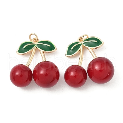 Alloy Green Enamel & Resin Cherry Pendants PALLOY-S055-01G-B-1